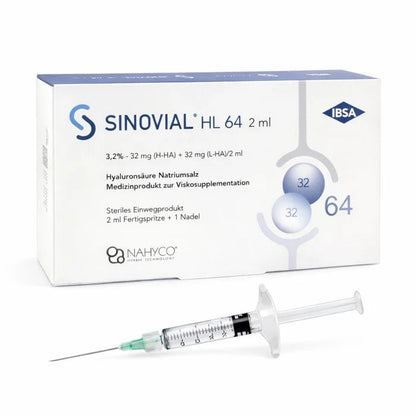 IBSA Sinovial HL 64 Hyaluronsäure Gelenkspritze in Verpackung, für Arthrose Therapie, hygienische Fertigspritze, Gelenkinjektionen