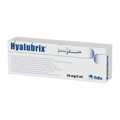 Hyalubrix Gelenkspritze mit 30mg/2ml Hyaluronsäure von Fidia Pharma, sterile Fertigspritze für Gelenkbehandlung