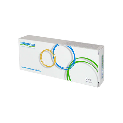 Orthovisc 30mg 2ml Hyaluronsäure-Injektion für Gelenke bei Arthrose, mit Spritze und Applikationslösung.