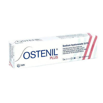 Ostenil Plus Hyaluronsäure Gelenkspritze von TRB Chemedica für Gelenk- und Arthrose-Schmerzbehandlung, intraartikulär.