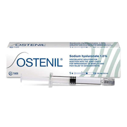 Ostenil Hyaluronsäure Gelenkspritze 20mg/2ml von TRB Chemedica für schmerzfreie intraartikuläre Behandlung