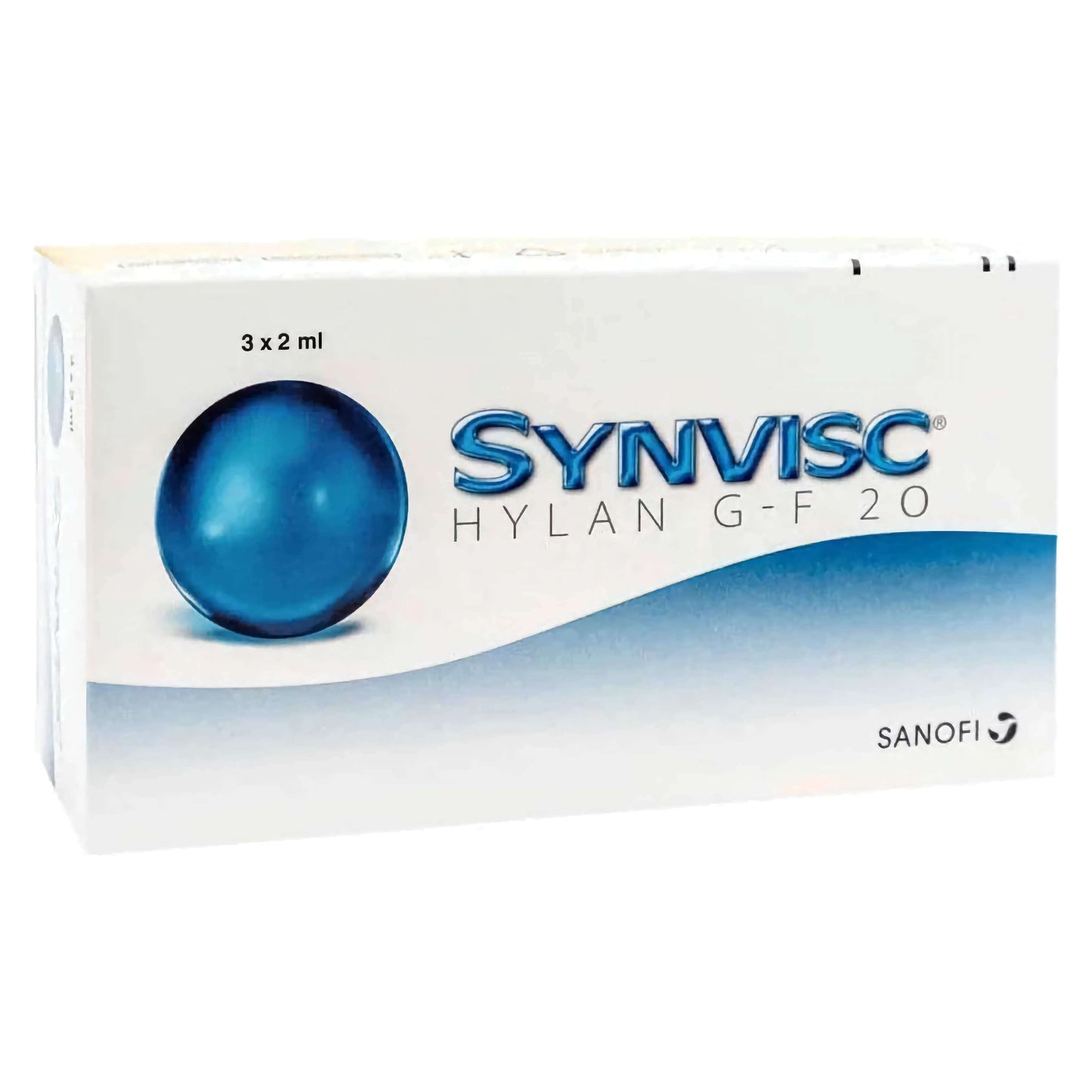 Drei Sanofi-Aventis Synvisc 16mg 2ml Hyaluronsäure-Injektionen für Kniearthrose, in Fertigspritzen, sichtbar im Bild