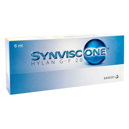 Hyaluronsäure-Injektion Synvisc One 48mg, 6ml Flasche für Kniearthrose, Sanofi-Aventis, medizinische Injektion in die Knie.
