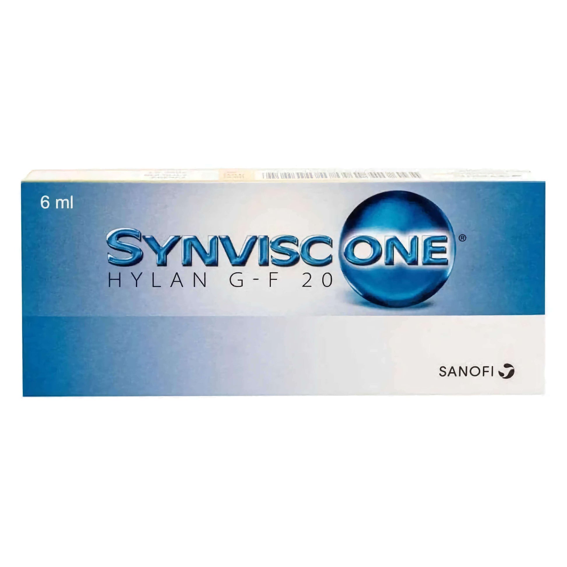 Hyaluronsäure-Injektion Synvisc One 48mg 6ml von Sanofi-Aventis für Kniearthrose, sichtbare Verpackung und Nadel.
